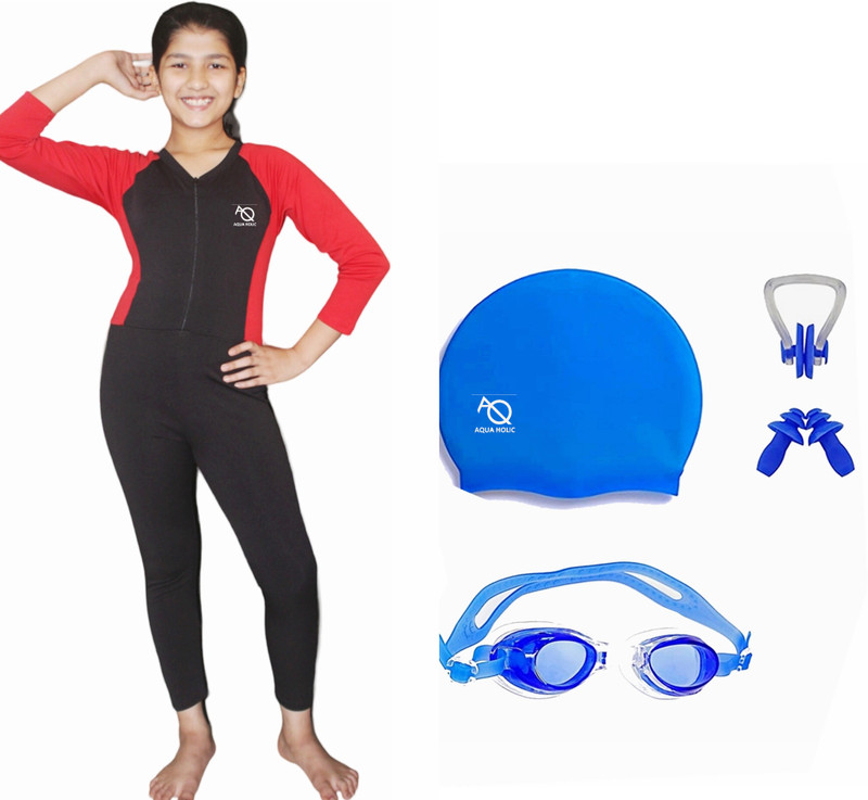 AQUA holic Swimming Kit Striped Girls Swimsuit