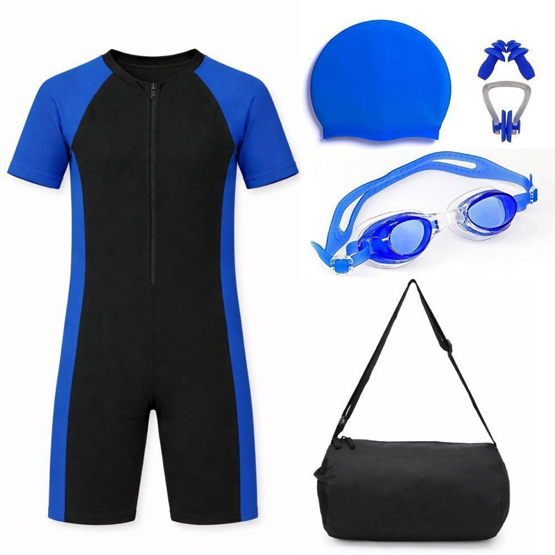 SHIFTER Kids Swimwear Boys Girls Swim Cap,Goggle,Earplug,Noseplug,Kit Bag Solid Boys & Girls Swimsuit