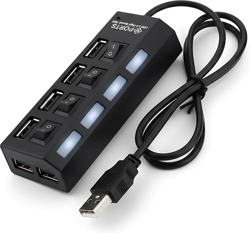 DRUMSTONE 4-Port USB 2.0 Hub with On/Off Switches Camera Sync Terminal Adapter