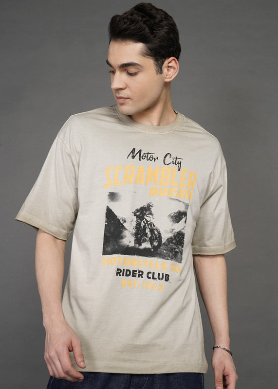 DUCATI Printed Men Crew Neck Grey T-Shirt