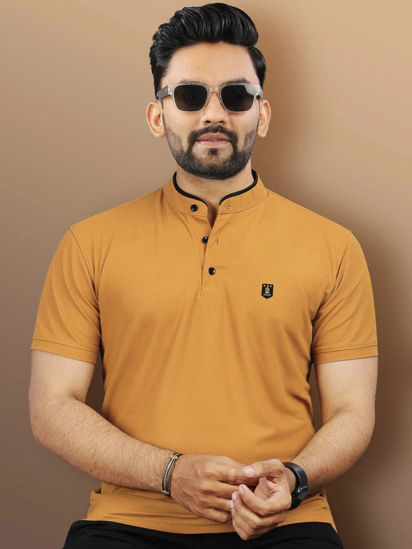 VeBNoR Solid Men Polo Neck Yellow T-Shirt