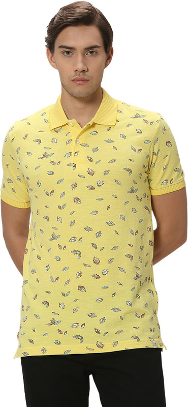 MUFTI Printed Men Polo Neck Yellow T-Shirt