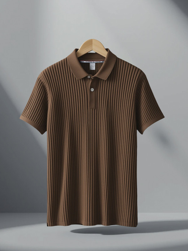 Fashion And Youth Self Design Men Polo Neck Brown T-Shirt