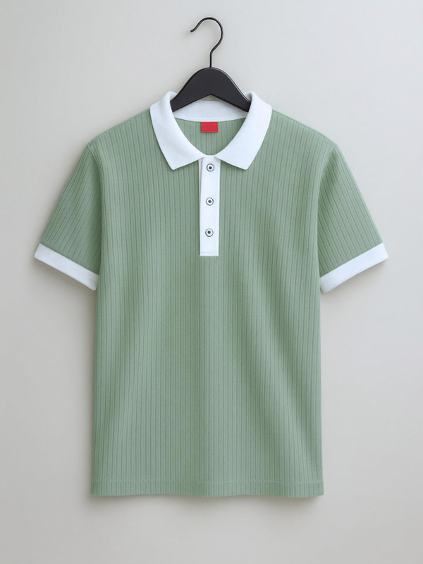 Try This Colorblock Men Polo Neck White, Light Green T-Shirt
