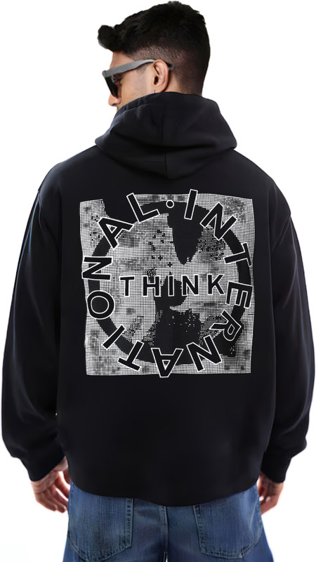 LEWEL Graphic Print, Typography Men Hooded Neck Black T-Shirt