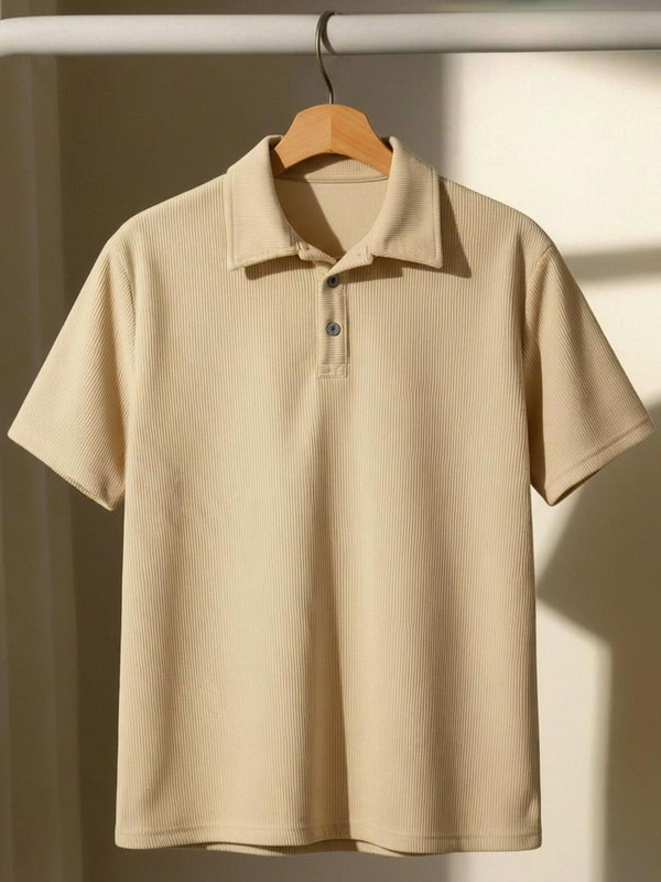 Try This Colorblock Men Polo Neck Silver, Beige T-Shirt