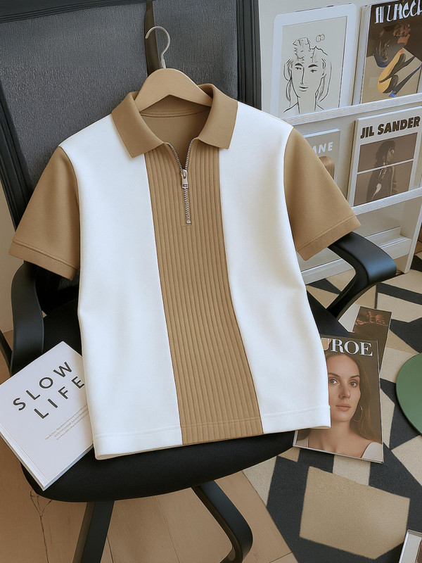 Try This Colorblock Men Polo Neck Brown, Multicolor T-Shirt