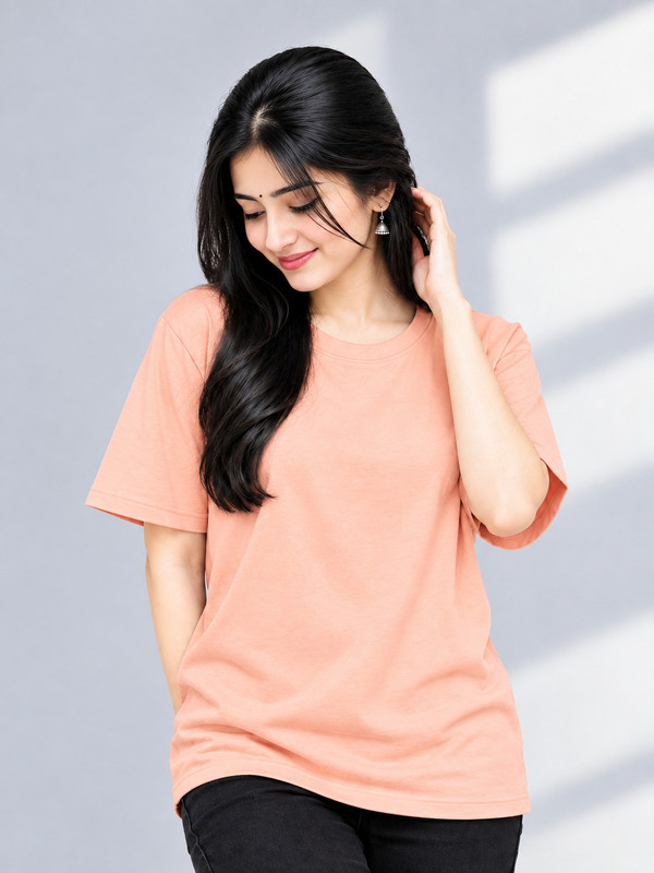 ZENTIK Solid Women Round Neck Orange T-Shirt