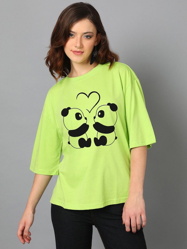 KOTTY Printed Women Round Neck Green T-Shirt