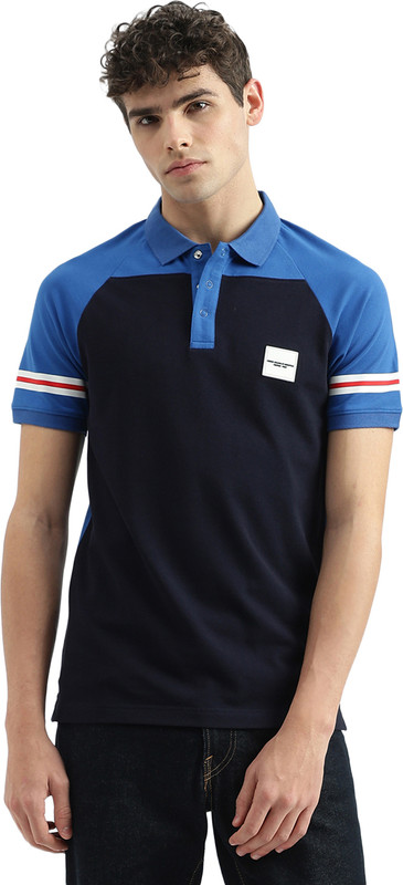 United Colors of Benetton Colorblock Men Polo Neck Blue T-Shirt