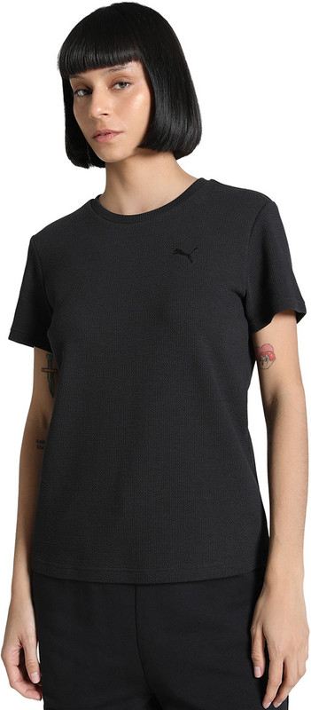 PUMA Solid Women Crew Neck Black T-Shirt