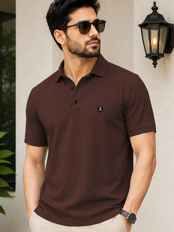 VeBNoR Solid Men Polo Neck Brown T-Shirt