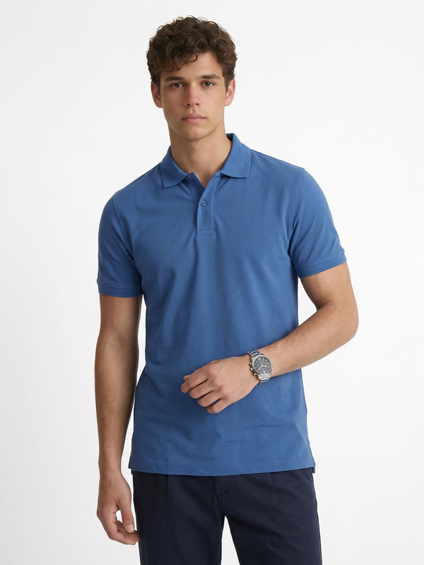 PETER ENGLAND Self Design Men Polo Neck Blue T-Shirt