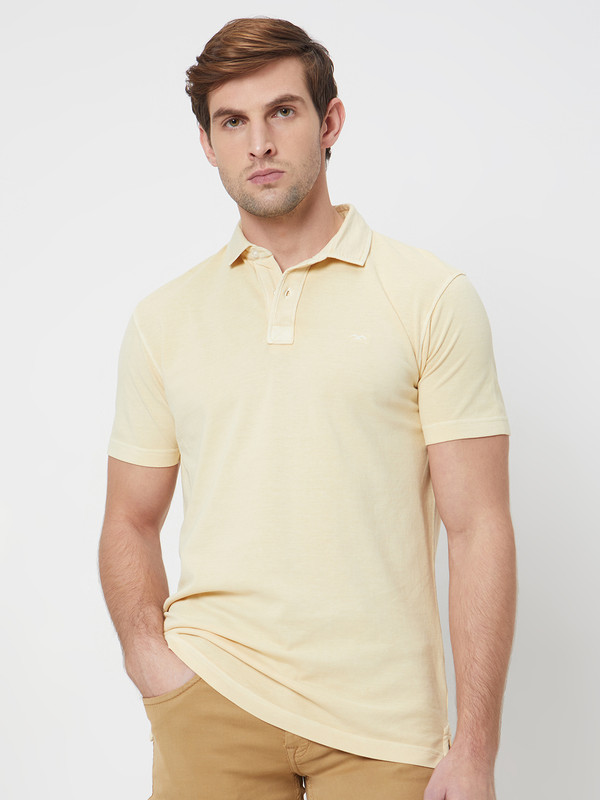 MUFTI Solid Men Polo Neck Beige T-Shirt