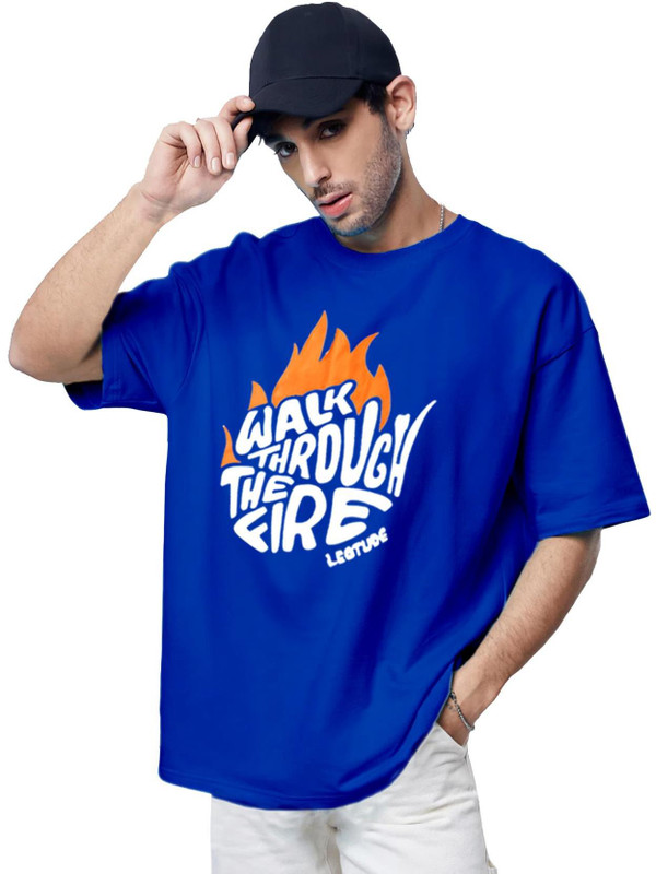 Leotude Printed Men Round Neck Blue T-Shirt