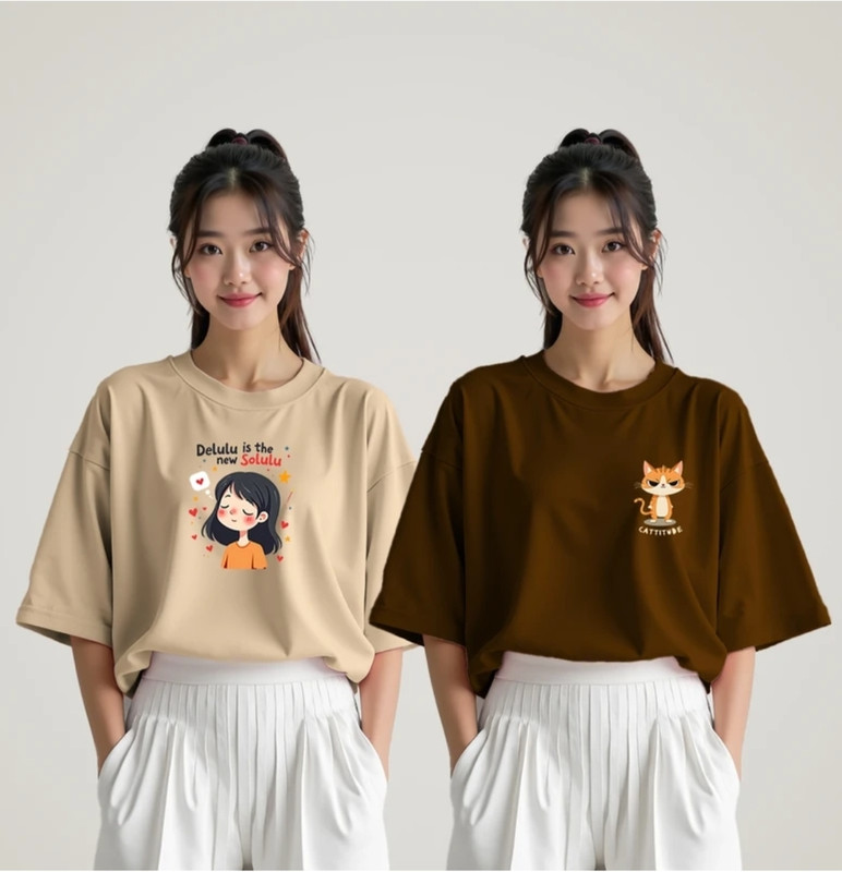 INFIRAX Printed Women Round Neck Beige, Brown T-Shirt