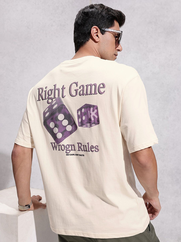 WROGN Printed Men Round Neck Beige T-Shirt