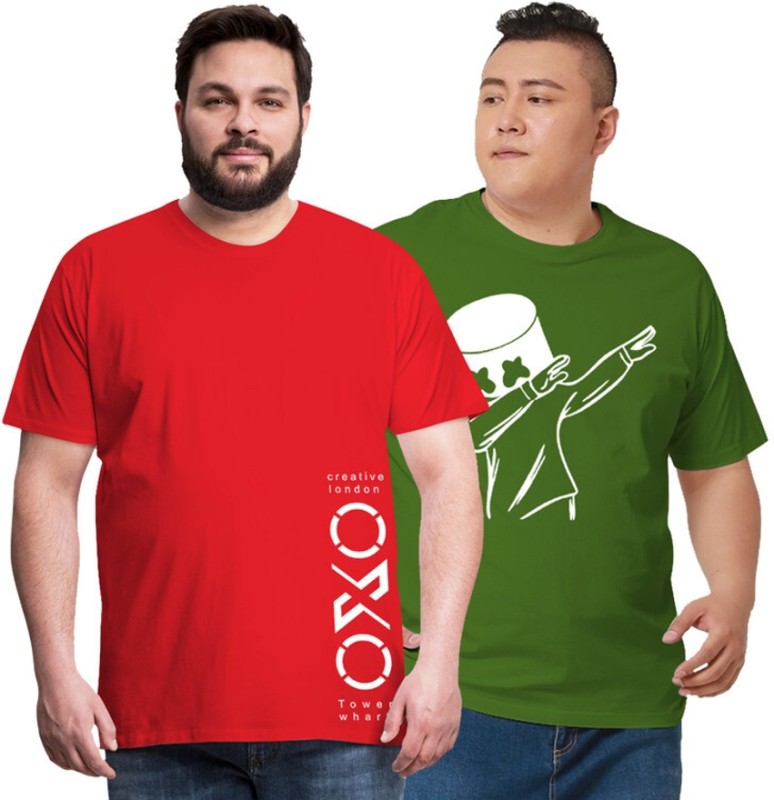 FADMARK Printed Men Round Neck Red, Green T-Shirt