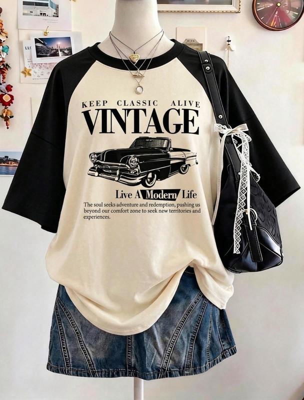 ENGLISHPREMIUM Printed Women Round Neck White, Black T-Shirt