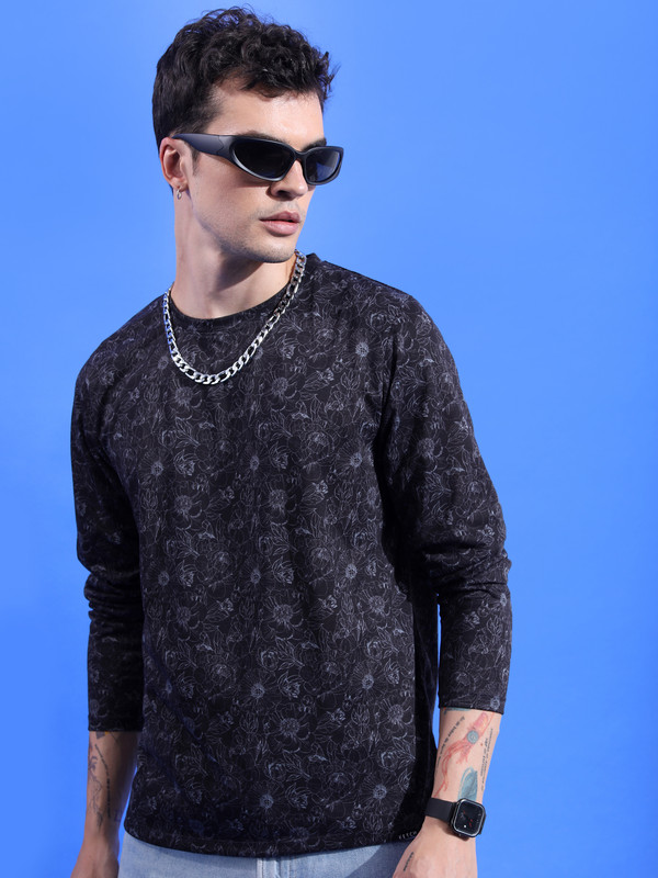 KETCH Printed Men Round Neck Black T-Shirt