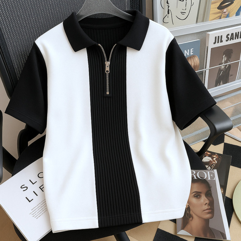 Try This Colorblock Men Polo Neck White, Black T-Shirt