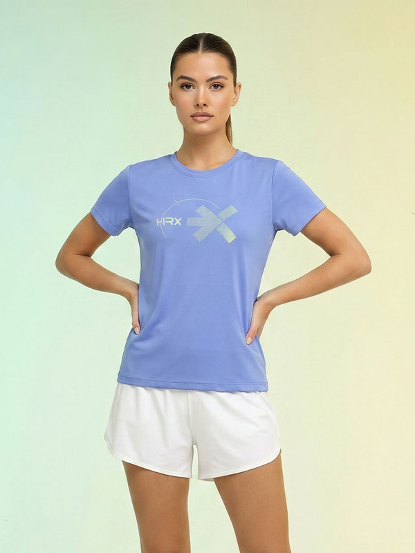HRX by Hrithik Roshan Printed Women Round Neck Blue T-Shirt