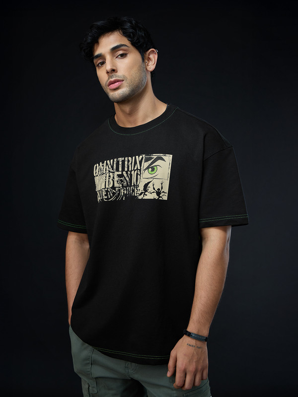 The Souled Store Cartoon Men Round Neck Black T-Shirt