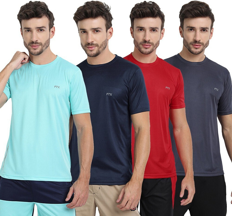 FTX Solid Men Round Neck Multicolor T-Shirt