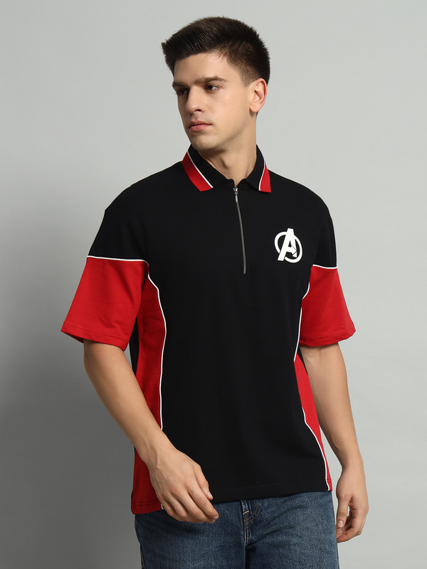 Pagalpan Colorblock, Printed Men Polo Neck Black T-Shirt