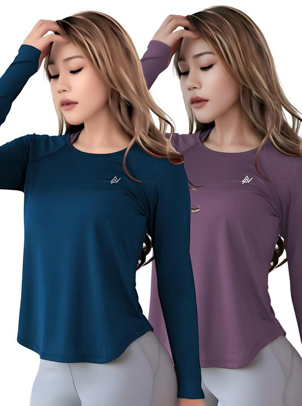 NEXSUS APPARELS Printed Women Round Neck Blue, Purple T-Shirt
