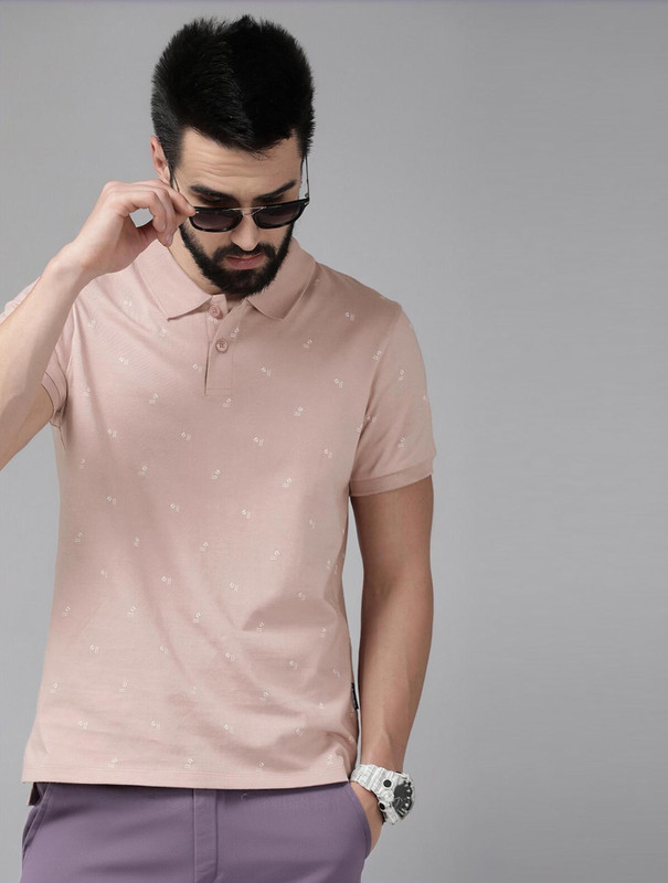 Roadster Printed Men Polo Neck Beige T-Shirt