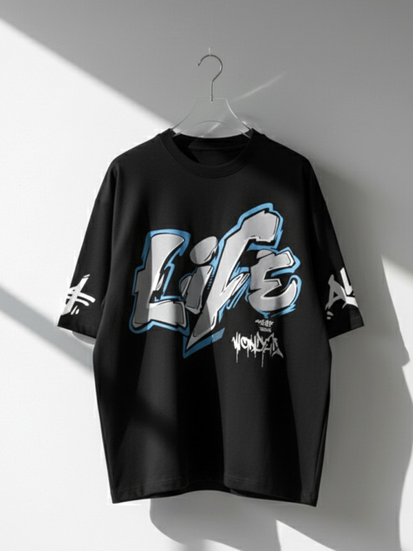 Jump Cuts Printed Men Round Neck Black, Grey T-Shirt