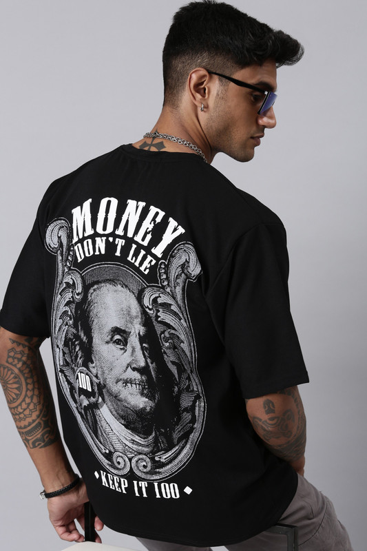 LEWEL Graphic Print Men Round Neck Black T-Shirt