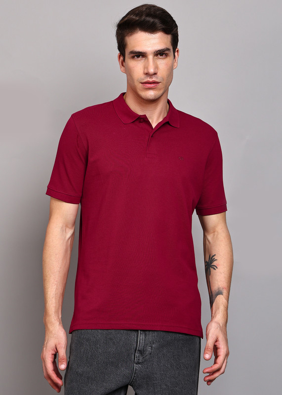 PETER ENGLAND Solid Men Polo Neck Red T-Shirt