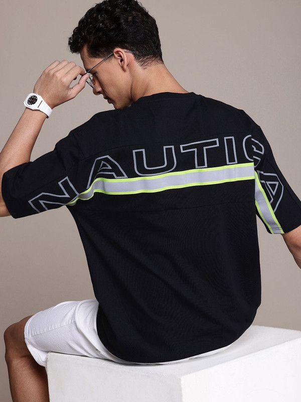 NAUTICA Printed Men Round Neck Black T-Shirt