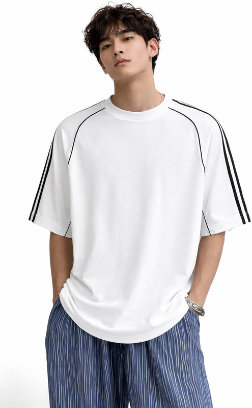 NetClick Striped Men Round Neck White T-Shirt