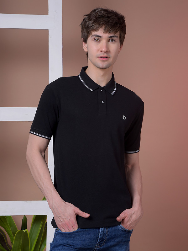 Dollar Solid Men Polo Neck Black T-Shirt
