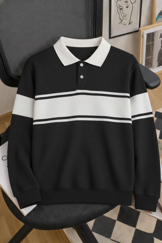 METRONAUT Colorblock Men Polo Neck Black T-Shirt