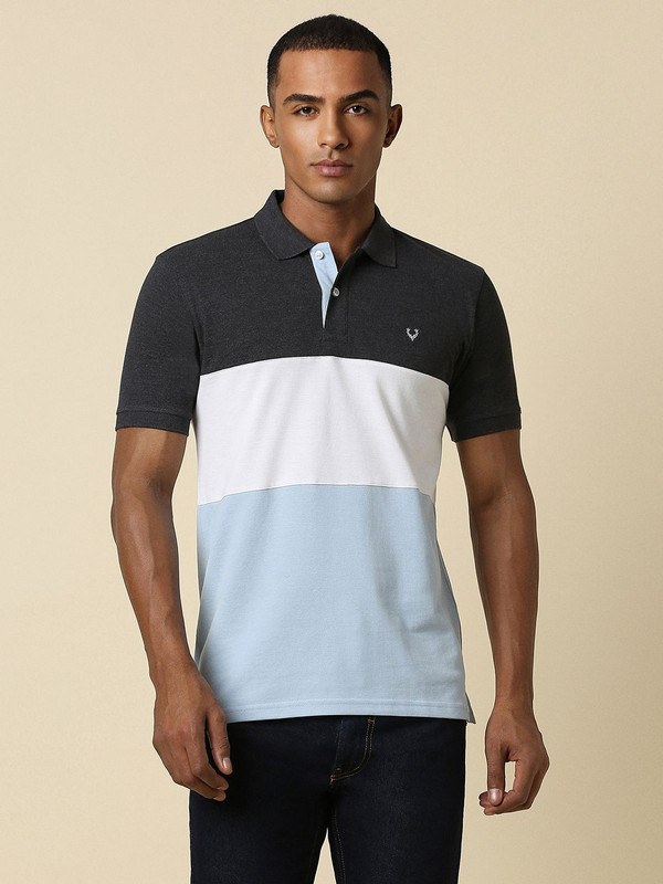 Allen Solly Colorblock Men Polo Neck White T-Shirt