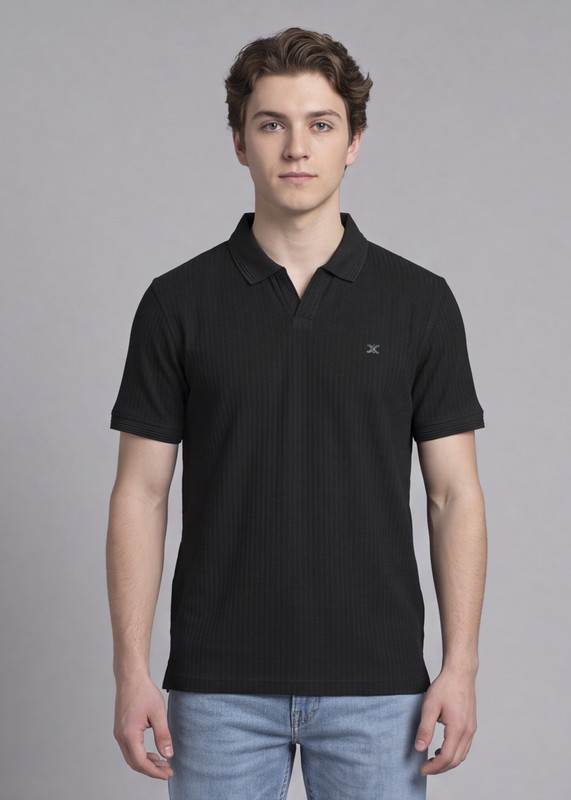 KILLER Self Design Men Polo Neck Black T-Shirt