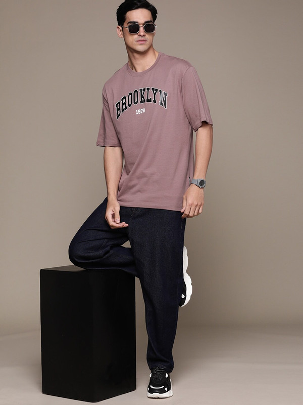 Roadster Typography Men Round Neck Multicolor T-Shirt