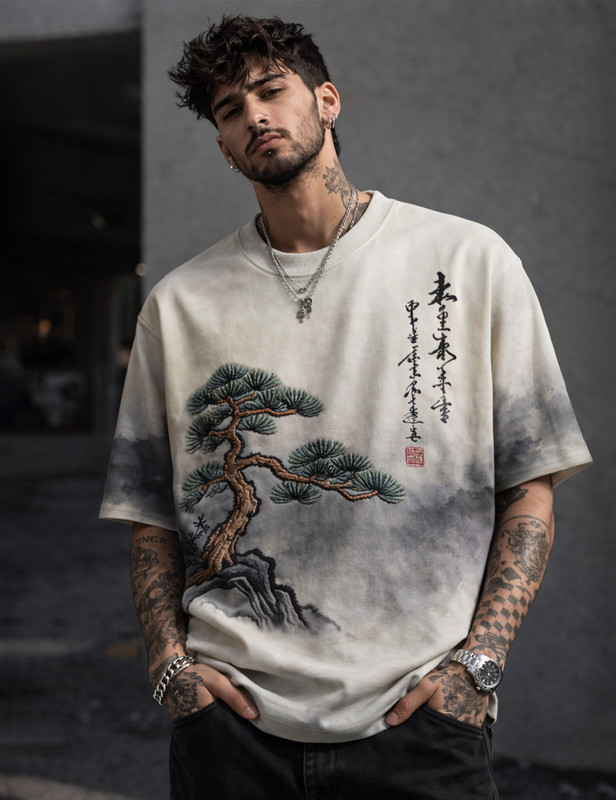 Force Printed Men Round Neck White, Dark Green T-Shirt