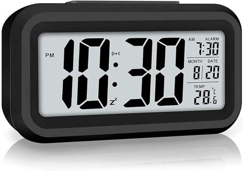 TatavaOne Digital Alarm Clock with Automatic Sensor, Date and Temperature Display, Digital Kitchen Timer