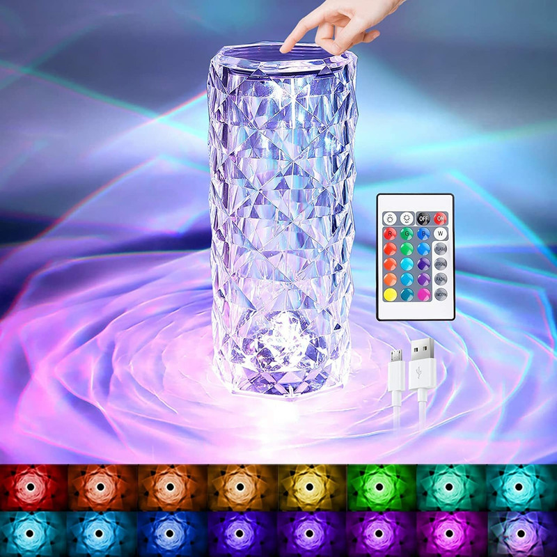 WRADER LED Crystal Lamp 16 Color Modes Rose Diamond Lamp with Touch and Remote Control Shower Laser Light(Ball Diameter: 5 cm)
