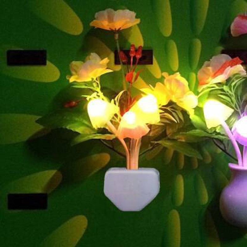 VYOM Night Lamps Yellow Flower Pot Color Changing Light & Mushrooms Light Sensor LED Decorative Night Lamp(16 cm, Multicolor)