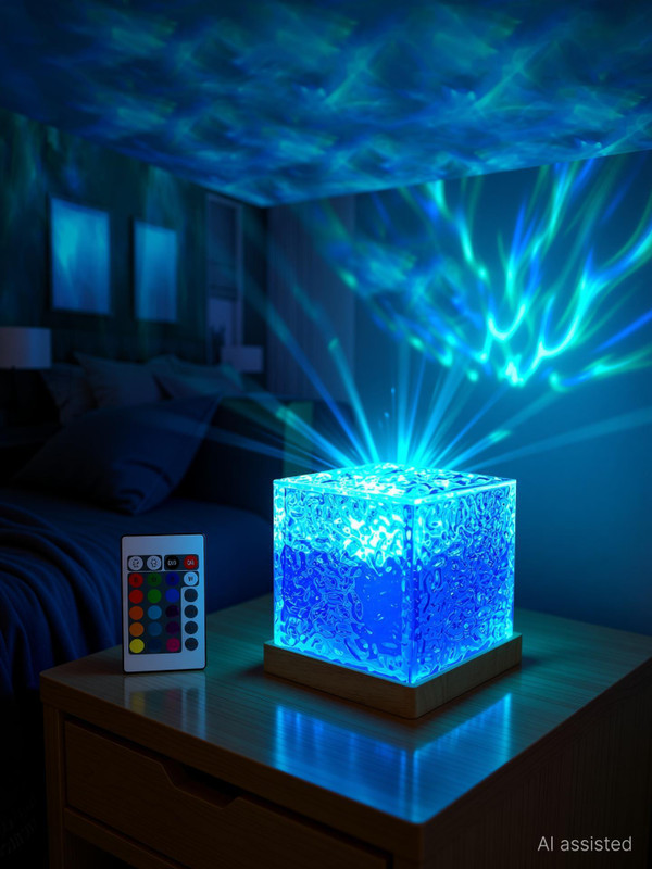 Dwiza Enterprise 3D Water Wave Effect Romantic LED Light Projector Projection Lamps Night Lamp(12 cm, Multicolor)