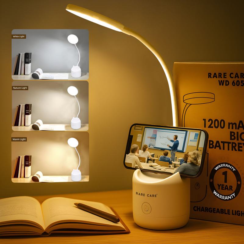 WEIRD WOLF 3 Color Mode Rechargeable Flexible Gooseneck, LED Table / Study Lamp(35 cm, White)