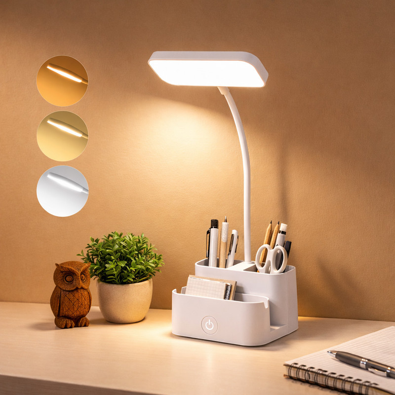 Hokiit Rechargeable LED Study Lamp with Pen Stand & Mobile Holder Study Lamp(35 cm, White)