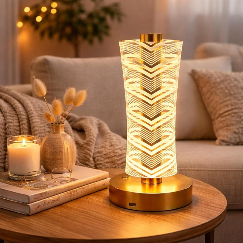 DHARMU Crystal LED Table Lamp Rechargeable Touch Control Dimmable with 3 Color Modes Night Lamp(24.5 cm, Multicolor)