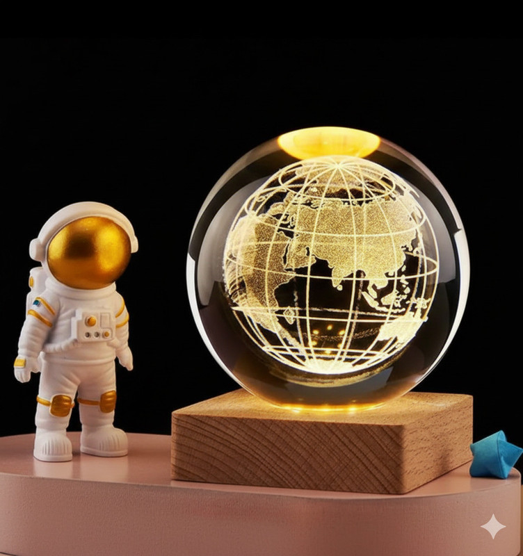 NITYA Astronaut & Earth Glowing Crystal Orb – USB Powered LED Night Light Night Lamp(5 cm, White)